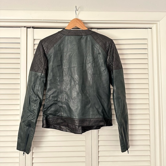 Theory Forest Green and Black Lambskin Leather Jacket EUC - Picture 3 of 14